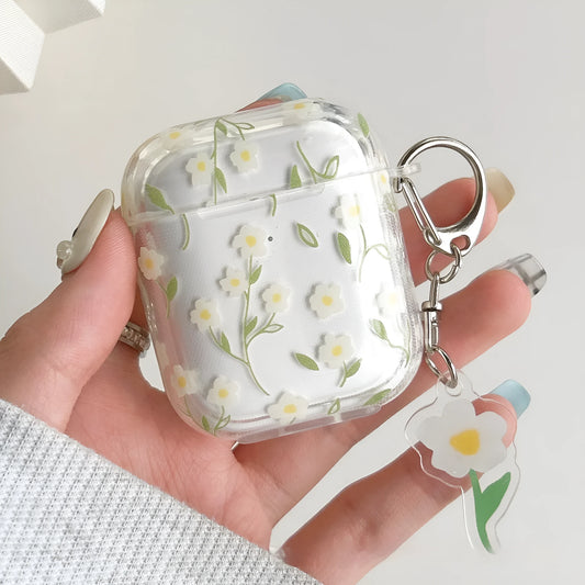 White floral pattern transparent TPU protective cover for Apple AirPods case