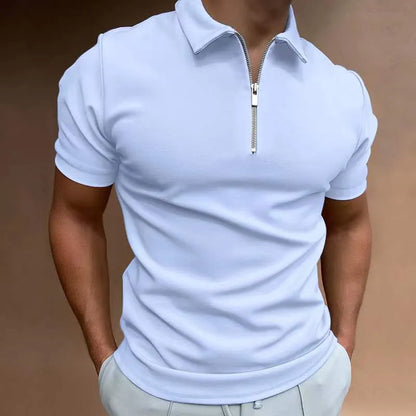 Men's casual short sleeve POLO shirt loose fit polyester plain pattern navy blue white dark green khaki black light blue light grey
