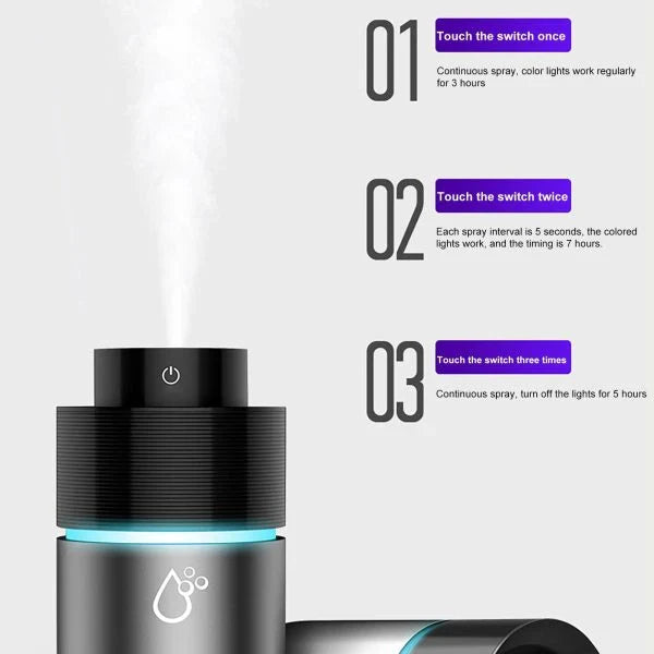Compact and portable car humidifier with sleek design and efficient mist output to purify and moisturize the air in your vehicle