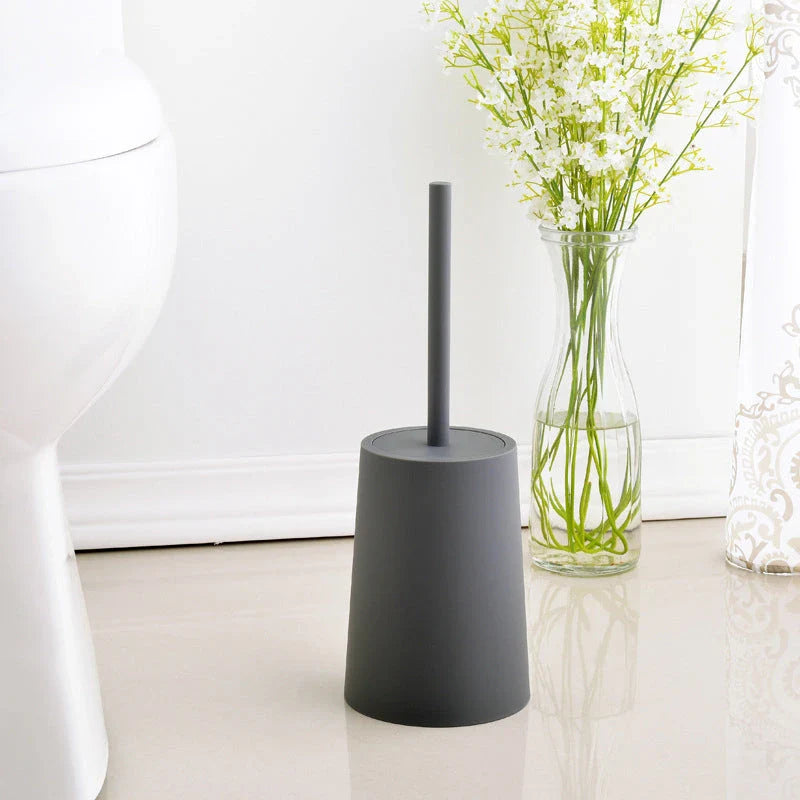 Modern black toilet brush with lid and stable base for effective and convenient bathroom cleaning