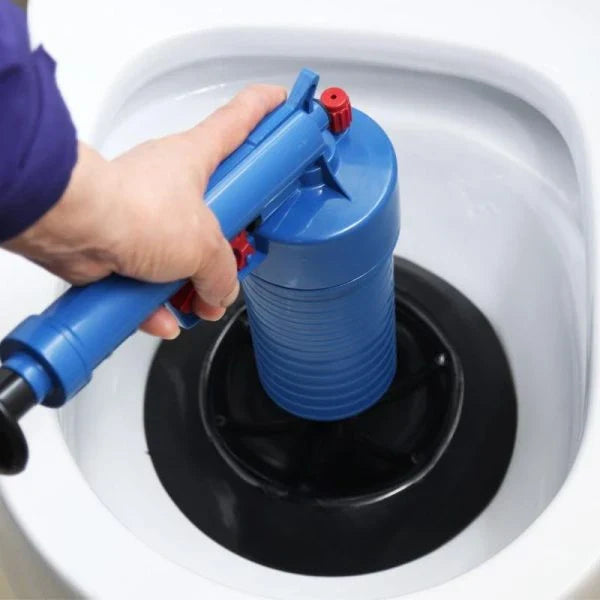 Air Drain Blaster - A high-pressure air-powered drain cleaner that quickly clears clogged sinks, tubs, and toilets without harsh chemicals.