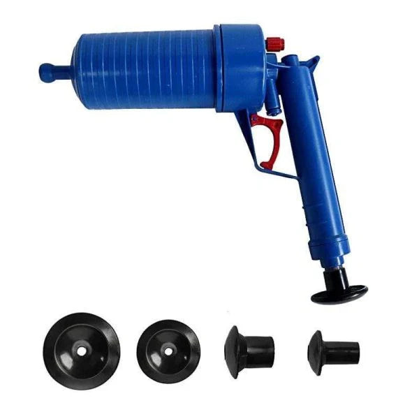 Air Drain Blaster - A high-pressure air-powered drain cleaner that quickly clears clogged sinks, tubs, and toilets without harsh chemicals.