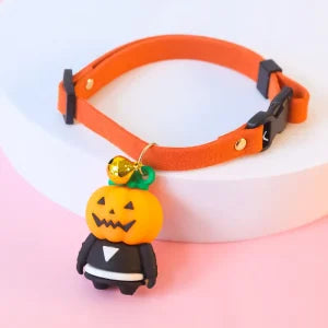 Collaween Halloween Pet Collar Adornment with glowing pumpkin and skull designs, providing a comfortable and stylish way to keep your pet safe and visible during the spooky season.