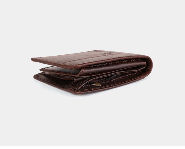 Trendha Multi-card Short Clutch in chocolate color, featuring leather construction, hidden compartments, and secure zipper closure