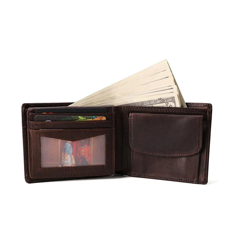 Trendha Multi-card Short Clutch in chocolate color, featuring leather construction, hidden compartments, and secure zipper closure