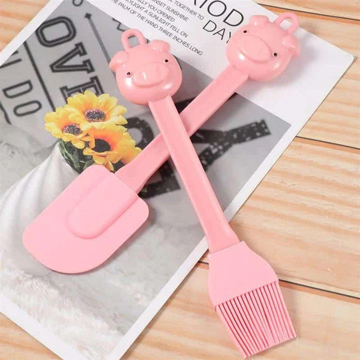 Cartoon Pig Shaped Baking Oil Brush and Scraper - Versatile and Durable Silicone Kitchen Tool