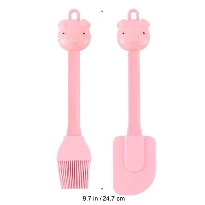 Cartoon Pig Shaped Baking Oil Brush and Scraper - Versatile and Durable Silicone Kitchen Tool
