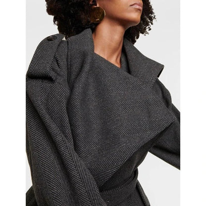 Casual Chic Spliced Belt Coat with Scarf Collar - Elegant outerwear for autumn and winter