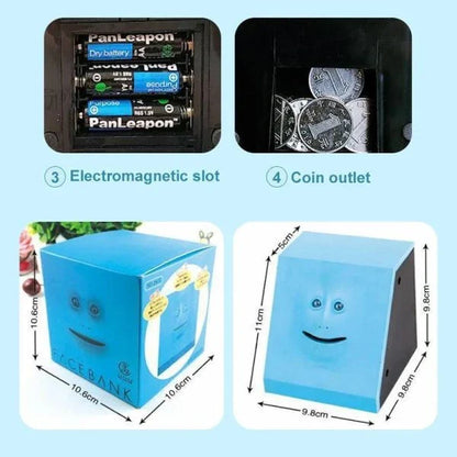 Automatic Funny Monkey Face Coin Bank with a vibrant, animated face that chews and swallows coins, encouraging saving in a playful and engaging way.