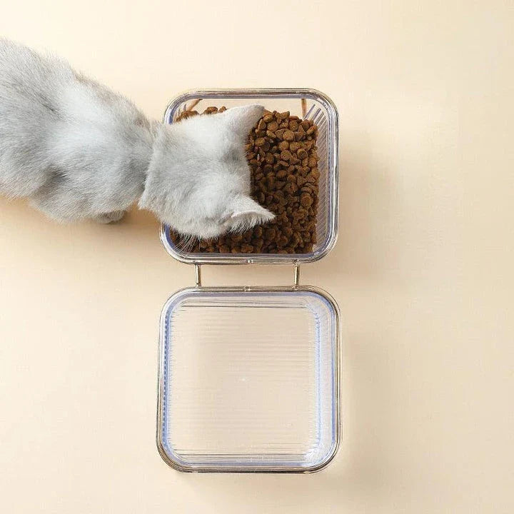 Iron Pet's Double Non-Slip Bowl in square shape, available in small and large sizes, with dual compartments for food and water