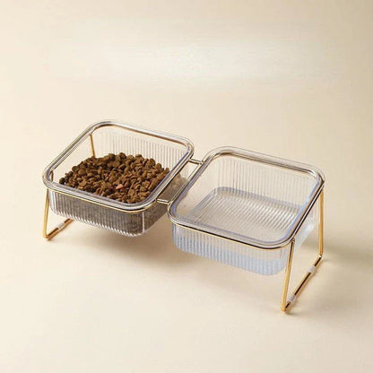 Iron Pet's Double Non-Slip Bowl in square shape, available in small and large sizes, with dual compartments for food and water