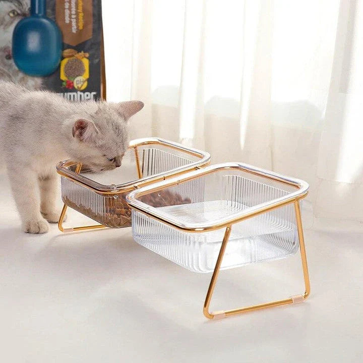 Iron Pet's Double Non-Slip Bowl in square shape, available in small and large sizes, with dual compartments for food and water