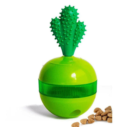 A 3-in-1 interactive cactus-shaped dog toy that serves as a chew toy, treat dispenser, and self-weighted tumbler for pets