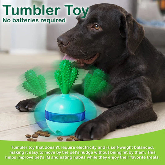 A 3-in-1 interactive cactus-shaped dog toy that serves as a chew toy, treat dispenser, and self-weighted tumbler for pets