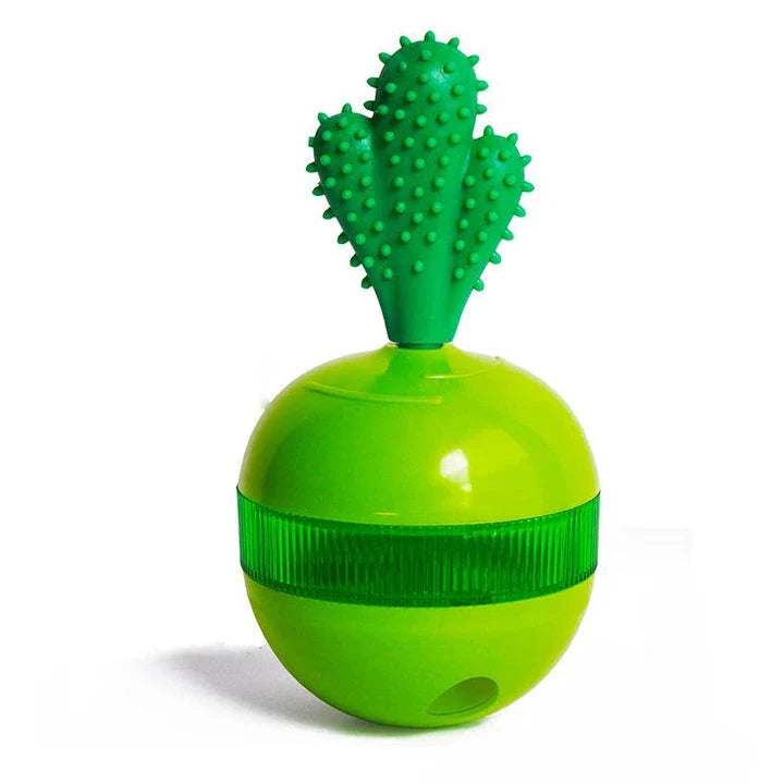 A 3-in-1 interactive cactus-shaped dog toy that serves as a chew toy, treat dispenser, and self-weighted tumbler for pets