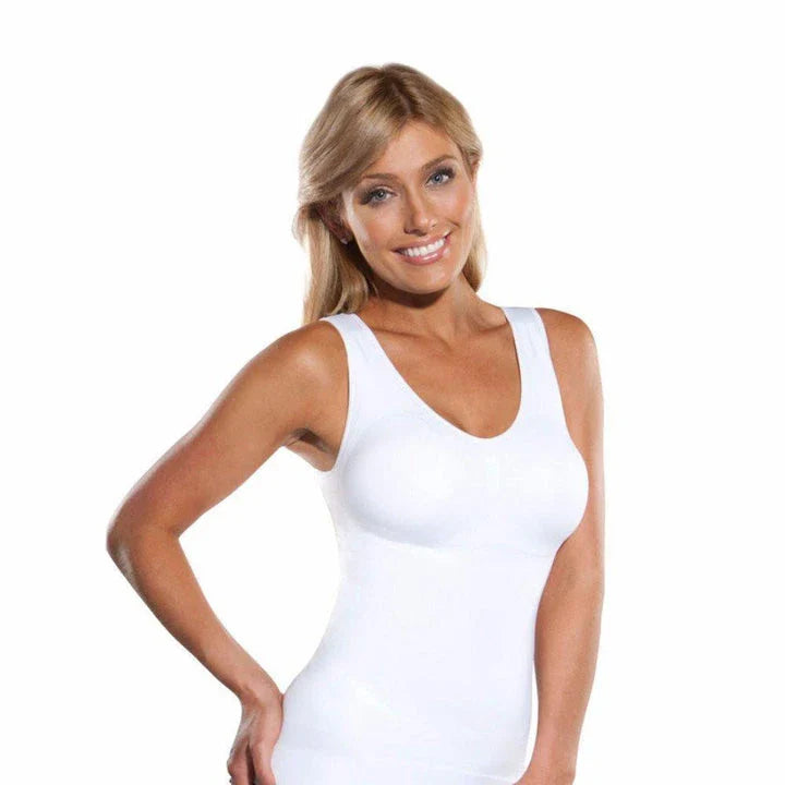 Comfortable, figure-flattering women's body sculpting vest with compression zones and built-in bra support