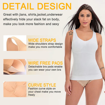 Comfortable, figure-flattering women's body sculpting vest with compression zones and built-in bra support