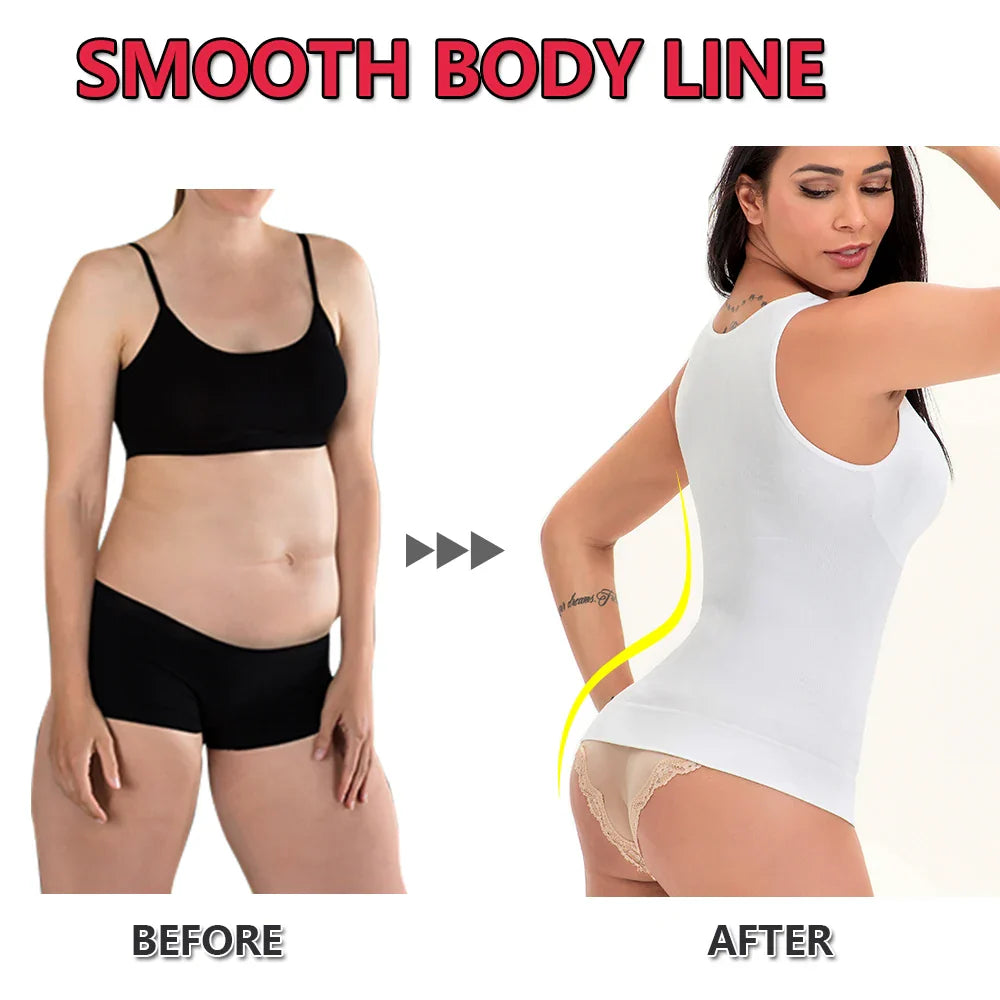 Comfortable, figure-flattering women's body sculpting vest with compression zones and built-in bra support