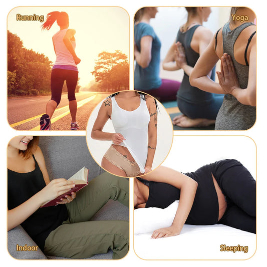 Comfortable, figure-flattering women's body sculpting vest with compression zones and built-in bra support
