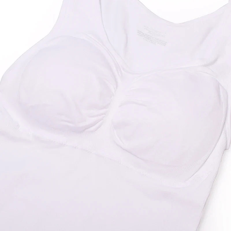 Comfortable, figure-flattering women's body sculpting vest with compression zones and built-in bra support