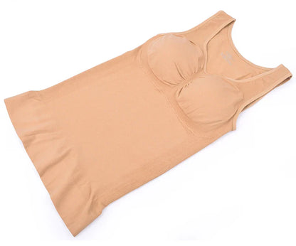 Comfortable, figure-flattering women's body sculpting vest with compression zones and built-in bra support