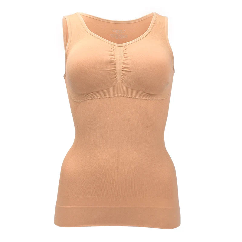 Comfortable, figure-flattering women's body sculpting vest with compression zones and built-in bra support