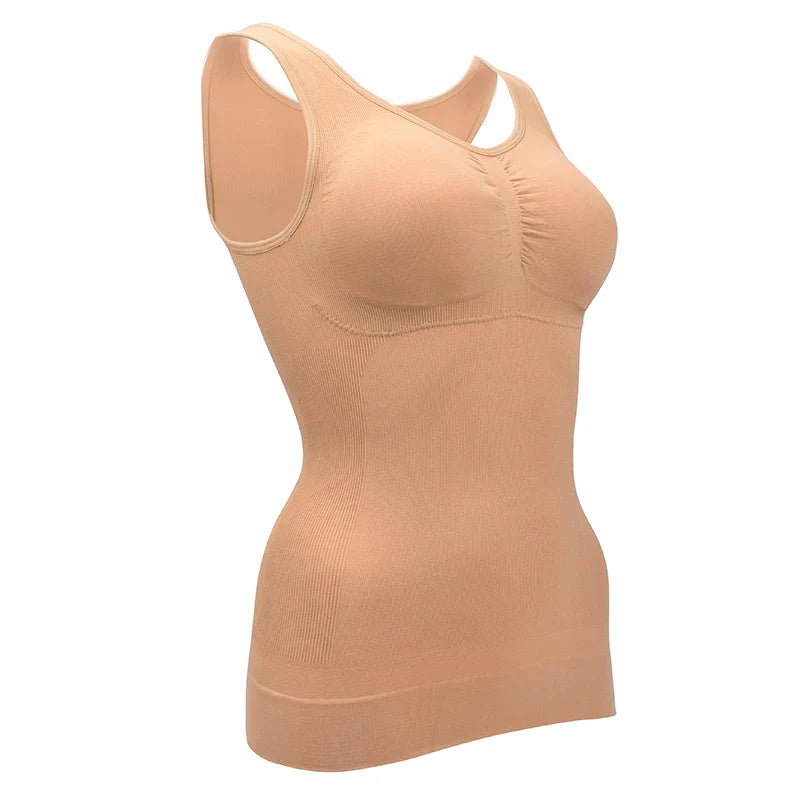 Comfortable, figure-flattering women's body sculpting vest with compression zones and built-in bra support