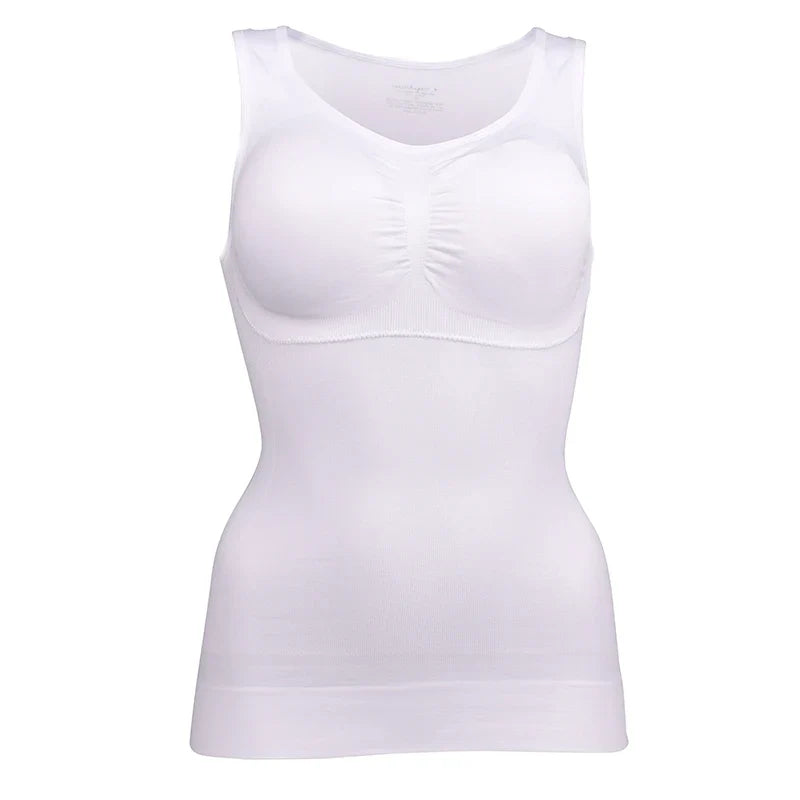 Comfortable, figure-flattering women's body sculpting vest with compression zones and built-in bra support