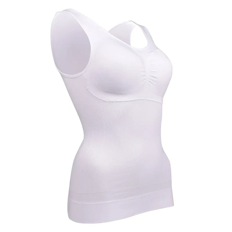 Comfortable, figure-flattering women's body sculpting vest with compression zones and built-in bra support