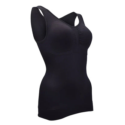 Comfortable, figure-flattering women's body sculpting vest with compression zones and built-in bra support