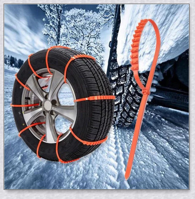 Reusable anti-snow chains for car tires, providing superior traction and grip on snowy and icy roads