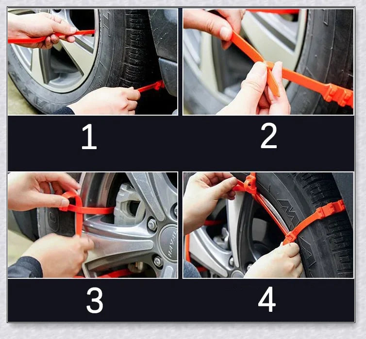 Reusable anti-snow chains for car tires, providing superior traction and grip on snowy and icy roads