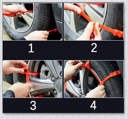 Reusable anti-snow chains for car tires, providing superior traction and grip on snowy and icy roads