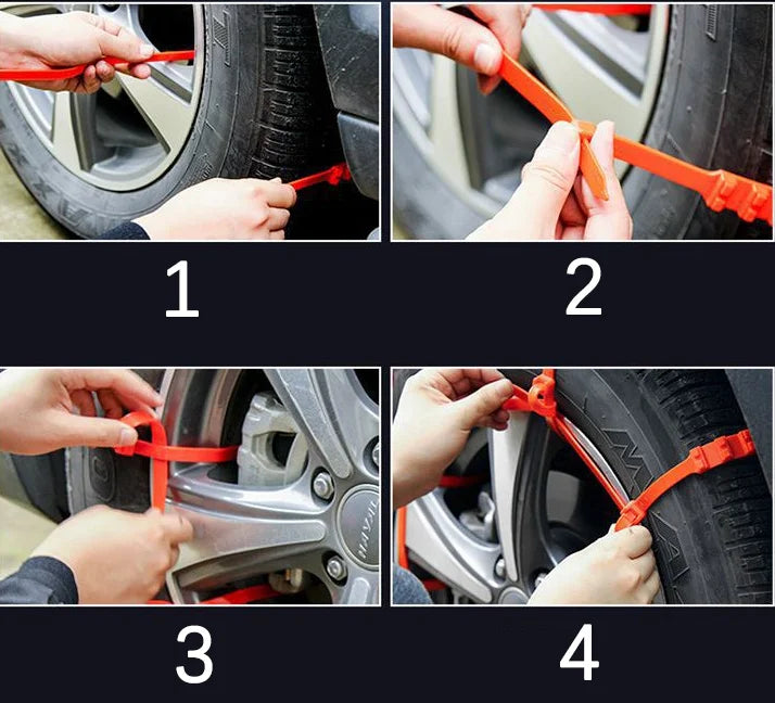 Reusable anti-snow chains for car tires, providing superior traction and grip on snowy and icy roads