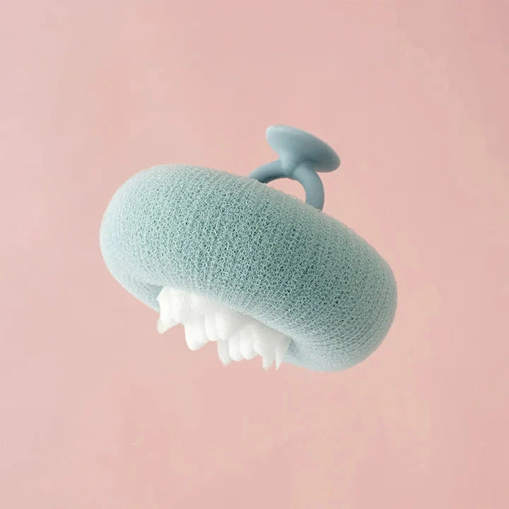 Flower pattern bath sponge ball with suction cup for exfoliating and cleansing skin