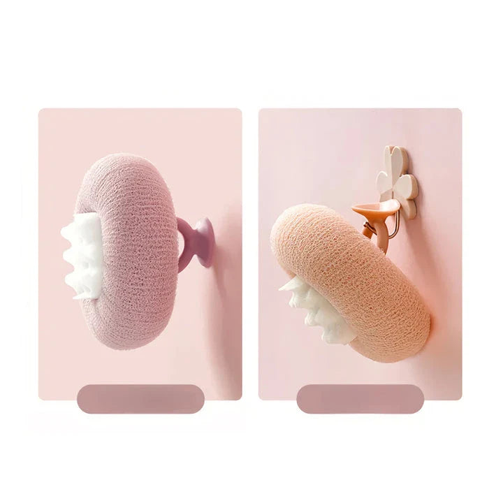 Flower pattern bath sponge ball with suction cup for exfoliating and cleansing skin