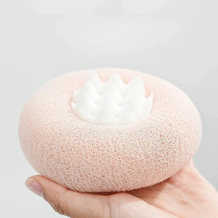Flower pattern bath sponge ball with suction cup for exfoliating and cleansing skin