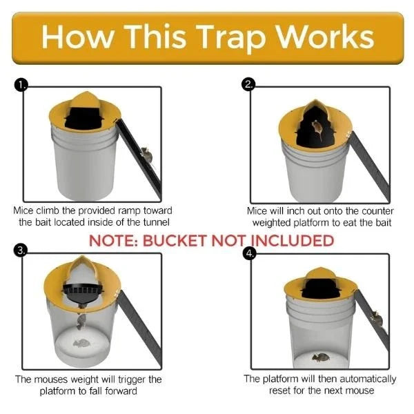 5 Gallon Bucket Mouse Trap - A humane and reusable solution to catch and remove mice and small rats from your home or garden