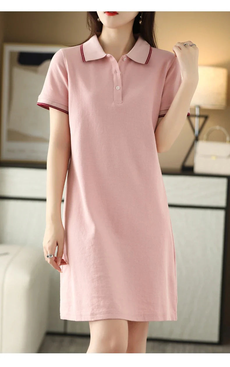 A mid-length dress with a classic polo collar, available in a variety of colors for a versatile and stylish look.