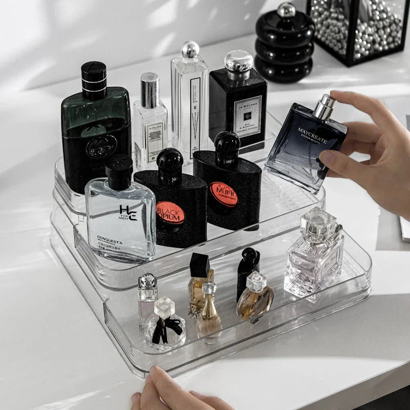 3 Tier Clear Display Risers Stand for organizing and showcasing perfumes, cosmetics, and other items