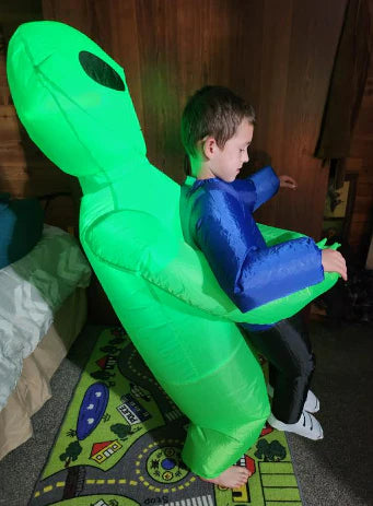 Eeky Halloween Inflatable Alien Costume with mind-bending optical illusion and durable polyester construction