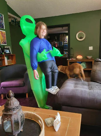 Eeky Halloween Inflatable Alien Costume with mind-bending optical illusion and durable polyester construction