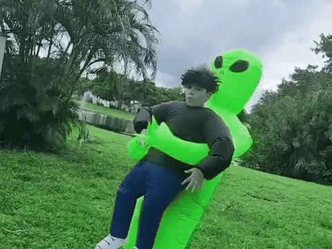 Eeky Halloween Inflatable Alien Costume with mind-bending optical illusion and durable polyester construction