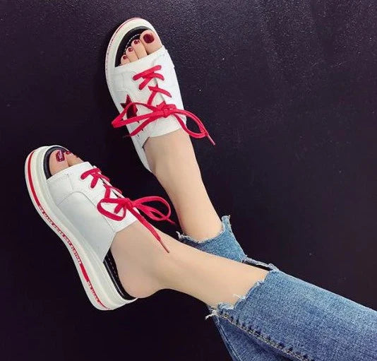 Lace, drag, thick bottom muffin and mid-heeled women's slippers in black, featuring a unique design with premium materials for a stylish, comfortable fit.