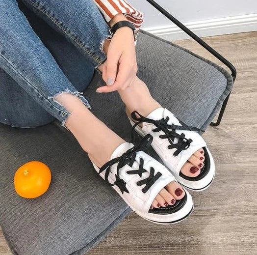 Lace, drag, thick bottom muffin and mid-heeled women's slippers in black, featuring a unique design with premium materials for a stylish, comfortable fit.