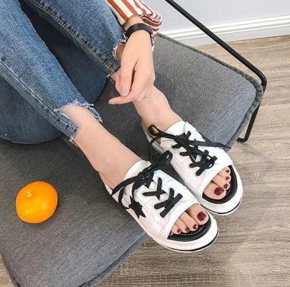 Lace, drag, thick bottom muffin and mid-heeled women's slippers in black, featuring a unique design with premium materials for a stylish, comfortable fit.