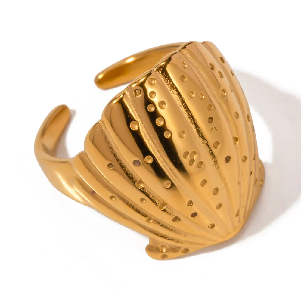 Elegant 18K gold-plated stainless steel ring with unique hammered texture
