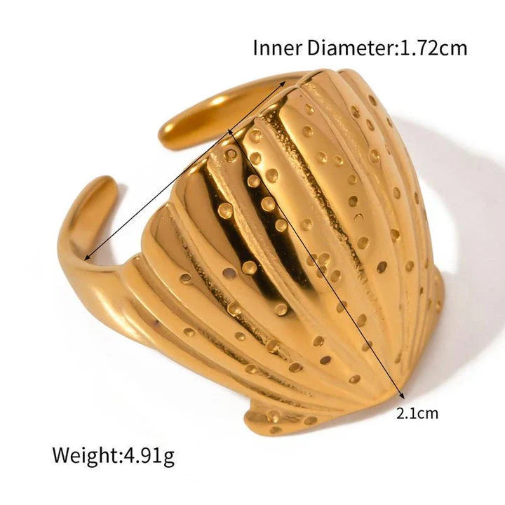 Elegant 18K gold-plated stainless steel ring with unique hammered texture