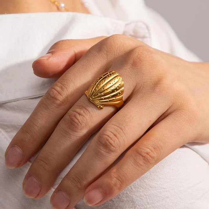 Elegant 18K gold-plated stainless steel ring with unique hammered texture