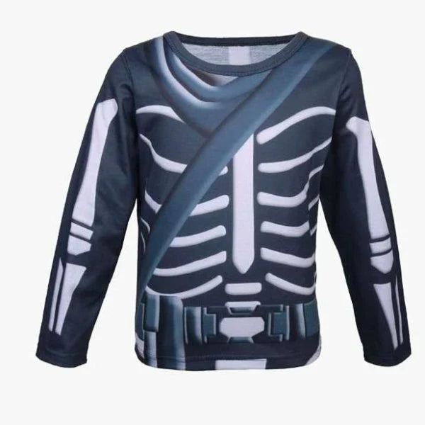 Officially licensed Fortnite Skull Trooper costume with skeleton jumpsuit, gloves, bandana, and accessories for Halloween and cosplay events